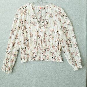 Mele E Pere Women's Floral Boho Feminine Balletcore Shirred Waist Blouse Size Lg